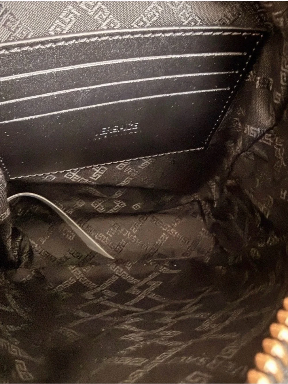 Versace Black Leather Messenger Crossbody with Gold Plaque